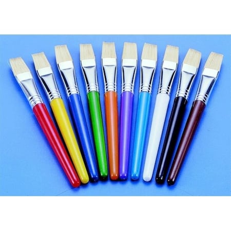 School Smart School Smart 085682 Flat Tip Stubby White Hog Bristle Wood Handle Easel Brush Set - 7 In. - Assorted Color; Set Of 10 85682
